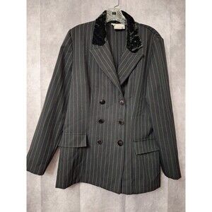 Vtg DBY Pinstripe Blazer Womens Sz 13 Velvet Collar Double Breasted Classic‎ Y2K
